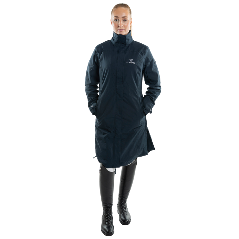 Equidry New Womens Bronte Riding Coat With Removable Hood In Navy